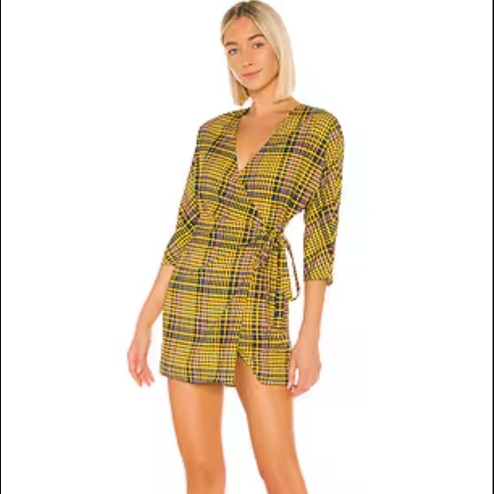 Lovers + Friends Yellow and Black Checkered Dress MED 1395
